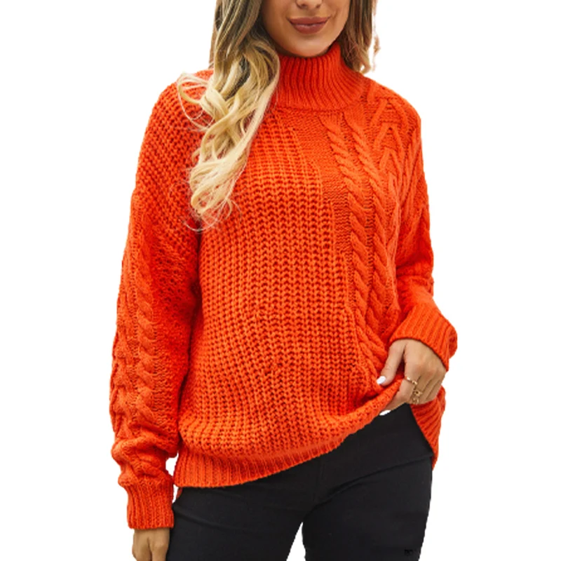 

Autumn Winter Warm Half Turtleneck Pullover Knitted Sweater Women New Twist Knitwear Female Long Sleeve Loose Jumpers Streetwear