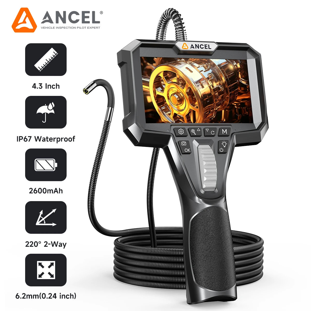 ANCEL AN301 HD1080P 자동차 산업용 내시경 IP67 방수 6.2mm 렌즈 파이프 하수구 검사 도구 카메라 내시경