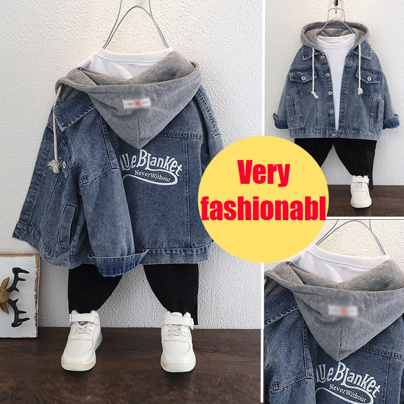 Boys Denim Jacket Spring And Autumn New Children's Jacket New Fashion Casual Boy Loose Hooded Wear-resistant Denim Top