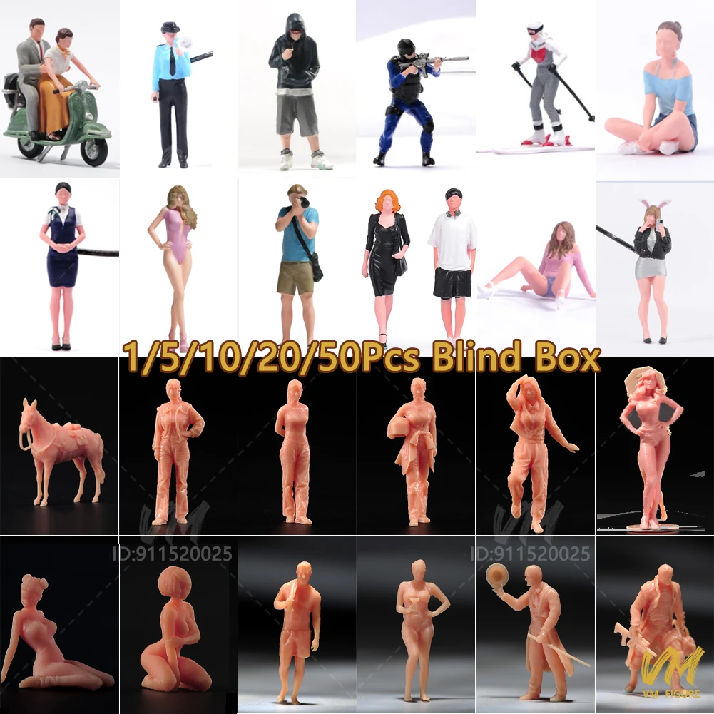 1/5/10/50Pcs Blind Box 1/64 1/87 Unpainted Painted Miniatures Figures Scene Props Figure Model Vehicles Decorate Random Shipping