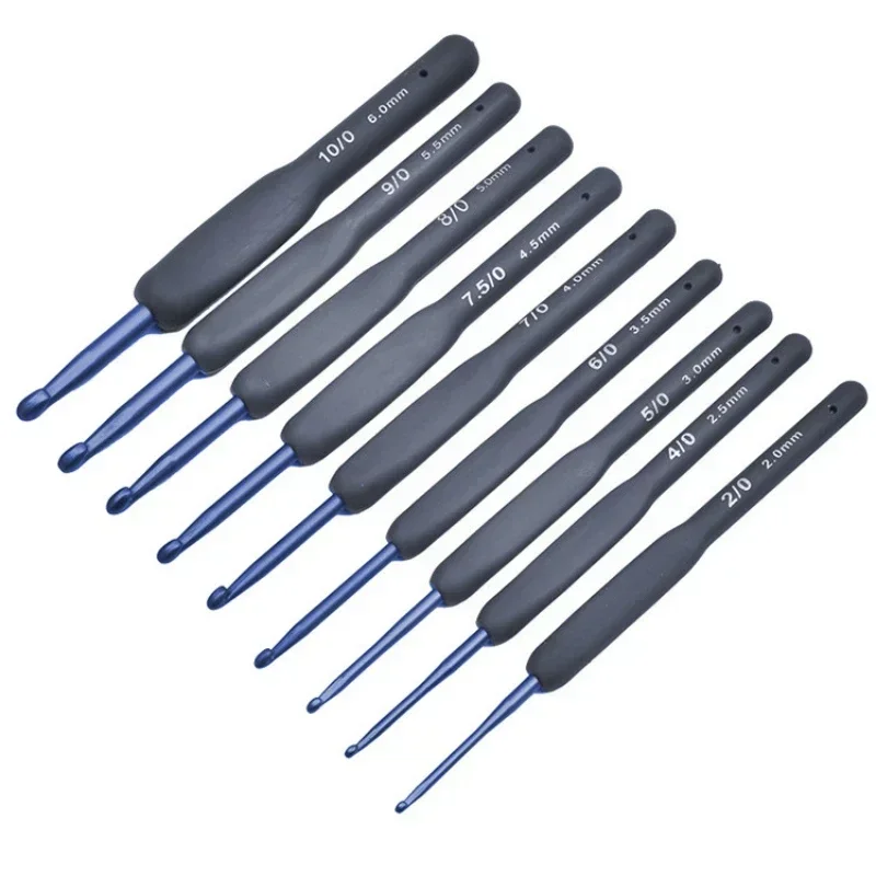 Crochet Kit New blue silicone handle crochet set sweater knitting tool blue soft handle crochet