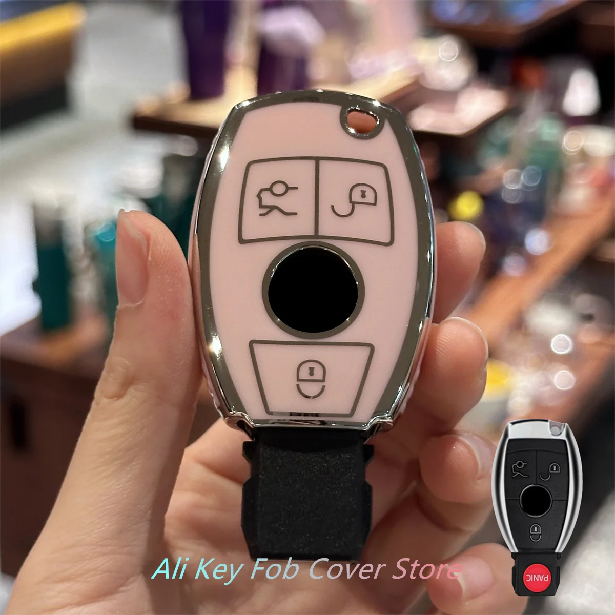Elegant Leather Key Fob Cover with Keychain - Girly and Cute Design