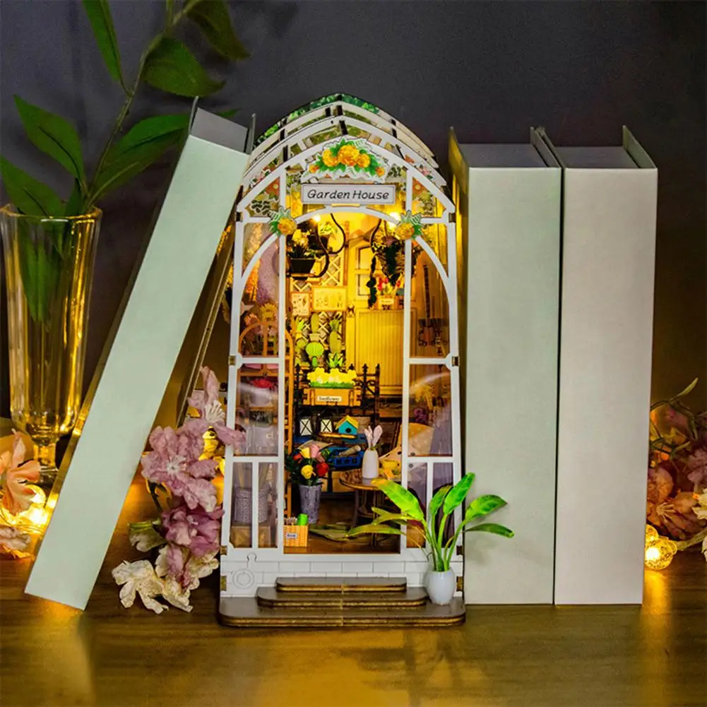 DIY Garden House Book Nook Shelf Insert Miniature Building Kits Wooden ...