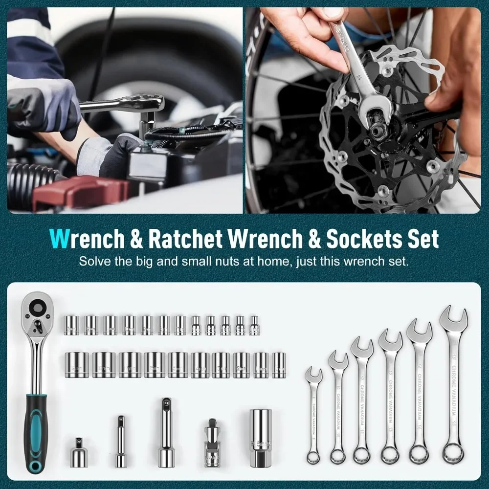 379-PCs Home Tool Kit - Protable Complete Household and Auto Repair Tool Set - Hand General Basic Tool Box Storage Case 4