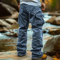 Corduroy Casual 2024 Autumn Retro Loose Tooling Pockets Elastic Windproof Design Trousers Cargo Pants Men 2