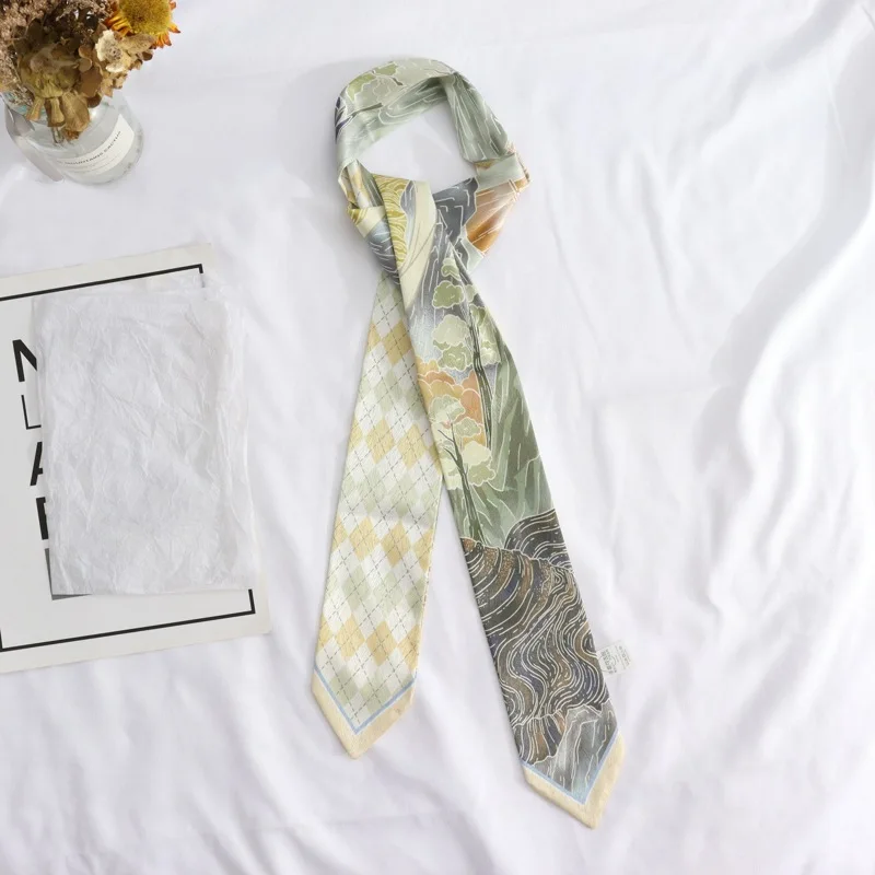 

New Summer Retro Print Skinny Spring Scarf Women Bag Scarves Summer Neckerchief Silk Scarf For Ladies
