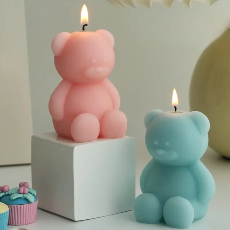 Cute Cartoon Bear Silicone Candle Mold DIY Gypsum Cement Resin Handmade Soap Mold Birthday Party Wedding Gift Making Kit