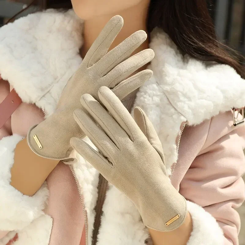 Winter Padded Warm Gloves Vintage Solid Color Suede Can Touch Screen Riding Ski Gloves Outdoor Sport Women padded gloves