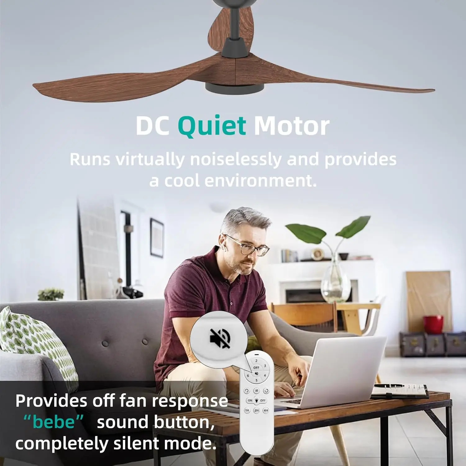 Ceiling Fans with Lights and Remote, 52 Inch Large Airflow Indoor Ceiling Fans with Quiet DC Motor