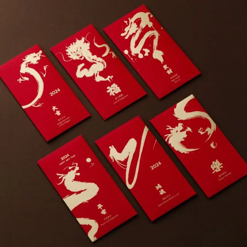 

6Pcs Dragon Year Hongbao Red Envelopes For 2024 New Year Spring Festival Red Packet Lucky Money Packets Cartoon Gift Bag