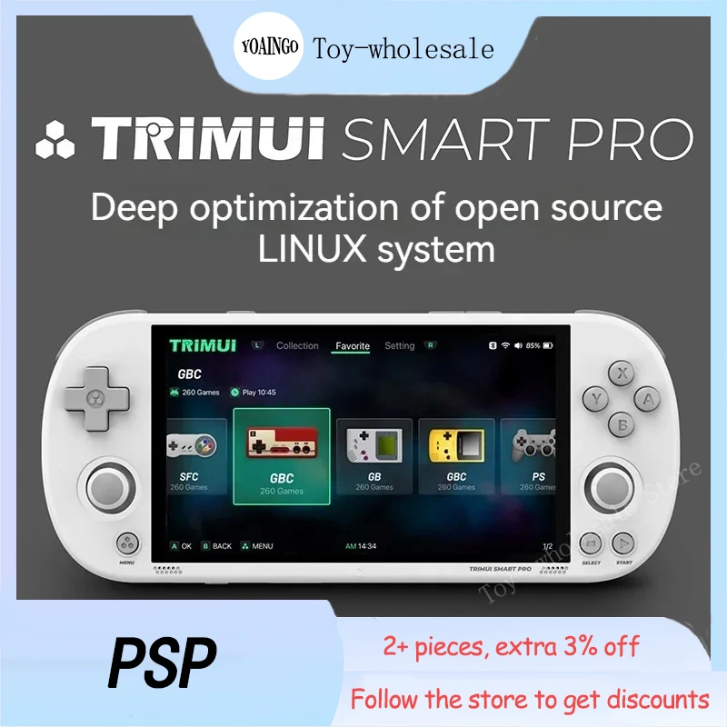 

Портативная игровая консоль TRIMUI Smart Pro с открытым исходным кодом, ретро-аркады, HD 4,96 дюймовый экран ips, игровая консоль, система Linux, срок службы батареи