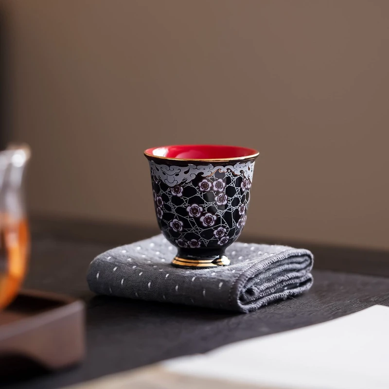 Black Glaze Teacup Silver Cracks Ceramic Tea Cup Chinese Kungfu Tea Set Small Drinking Cup Good Fortune Gift for Tea Lovers