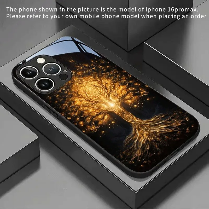 Jinhui – coque de téléphone noire en verre trempé, motif arbre de vie, pour iPhone Pro Max 17 Air 7 8 Plus XR XS X