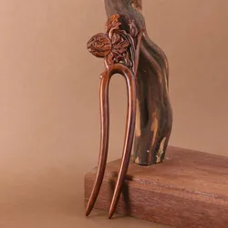 Elegant Wooden U - Shaped Carved Flower Hair Fork Headwear (G)