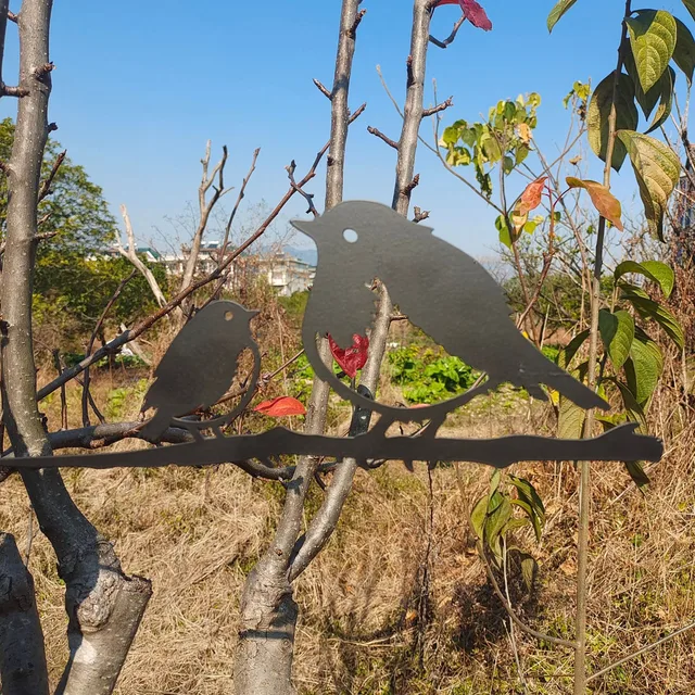 Fém Madarak Művészet Sziluett Fali Art Dekoráció Kreatív Kovácsoltvas Szobor Tét Aranyos Állat Díszfák Dekorációja - Image 3