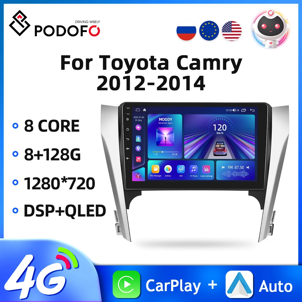 

Podofo Android 11 2Din 10.1'' Car Radio For Toyota Camry 2012-2014 Multimedia Video Player Carplay Auto GPS Navigation 4G WIFI
