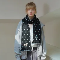 Korean Winter Scarves Cartoon Deer Floral Kawaii Sweet Versatile Cute Scarfs Thicked Warm High-quality Cashmere Knitted Scarfs