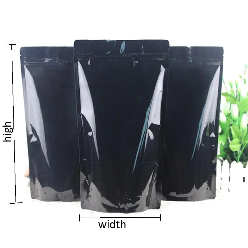 50 stücke In/3 größen Schwarz Aluminium Folie Selbst-unterstützende Zipper Tasche Farbe Reinem Aluminium Dichtung Tasche Verdickte zinn Folie Tasche – Detail 1