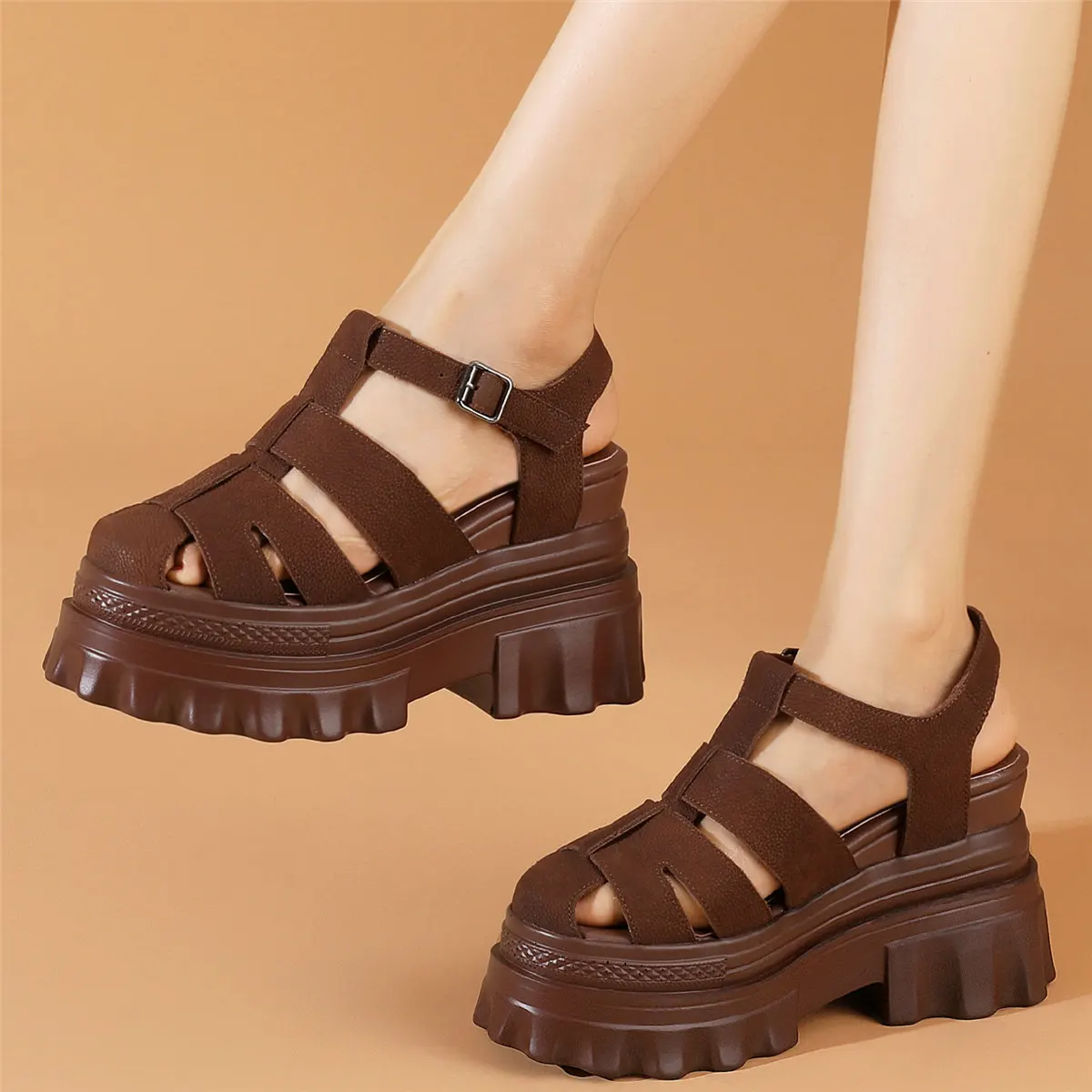 2022 Fashion Sneakers Women Back Strap Genuine Leather High Heel Gladiator Sandals Female Round Toe Platform Pumps Casual Shoes