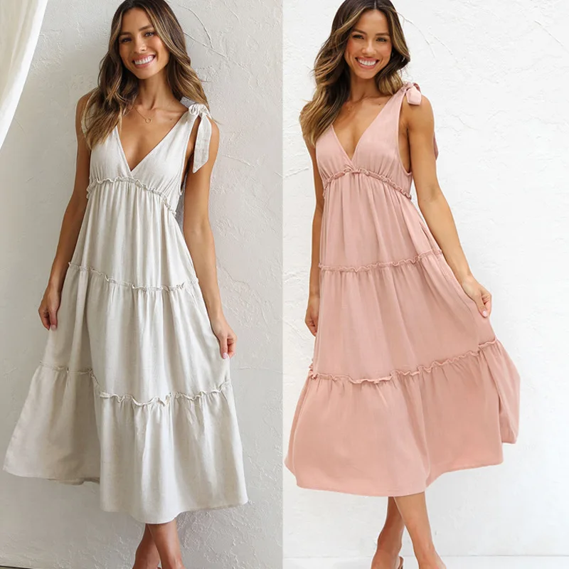 

Женское мини-платье без рукавов, платье с глубоким V-образным вырезом в европейском и американском стиле, весна-лето 2023