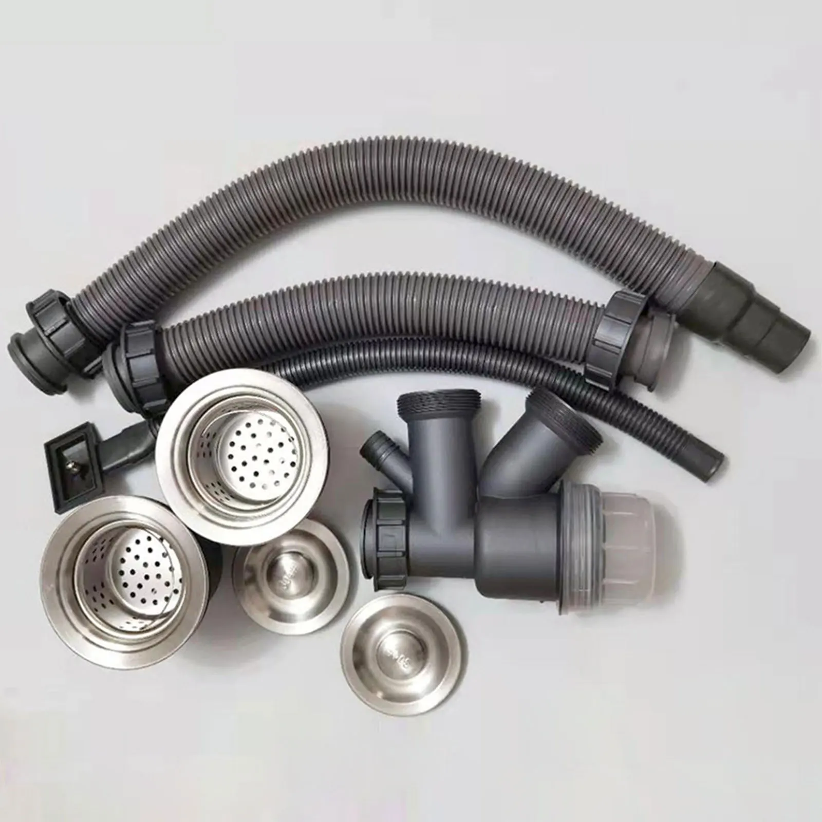 Drain Pipe Set Sink Drain Filter Kitchen Accessories Kitchen Sink Drain Hose Set Double Filter Anti-odour With Stop Valve For Washbasin Bathroom Kitchen