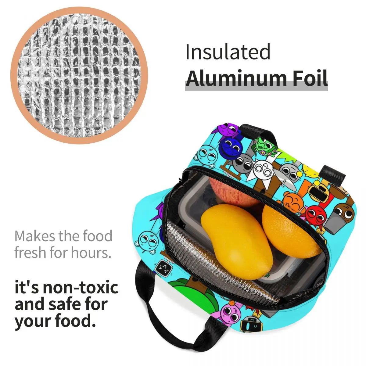 Incredibox Sprunki Music Game Insulated Lunch Bags Thermal Bag Reusable Large Tote Lunch Box Bento Pouch College Outdoor