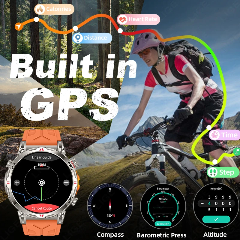 LIGE GPS Smart Watch Professional Sports Men AMOLED Full-Touch Screen 650mAh Battery 3ATM Waterproof Heart Rate Call Smartwatch