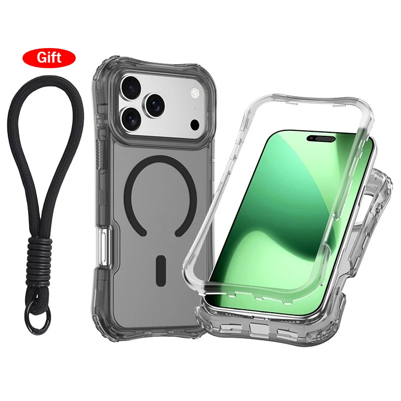 Enhanced Magnetic Charging Clear Case with Wrist Strap and Shockproof Bumper