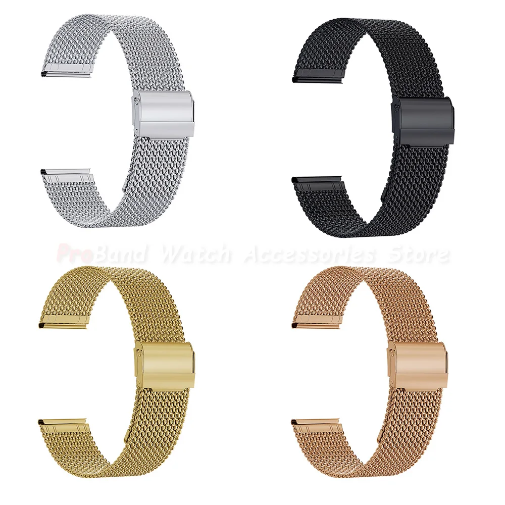 Mesh Milanese Loop Stainless Steel Watch Band with Double Press Folding Buckle