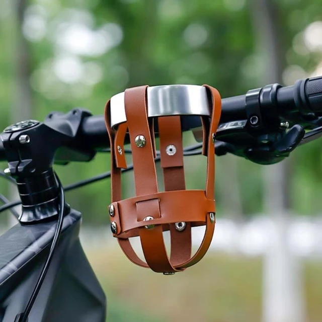 Road Bike Water Bottle Holder Vintage Leather Bike Beverage Holder For Motorcycle Stroller Walker Wheelchair Scooter 2