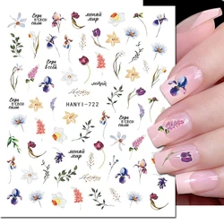 3d Nail Art Stickers Dry Purple Bloom Orchid Lavender Flowers Adhesive Sliders Decals Decoration For Maincures Tips Beauty