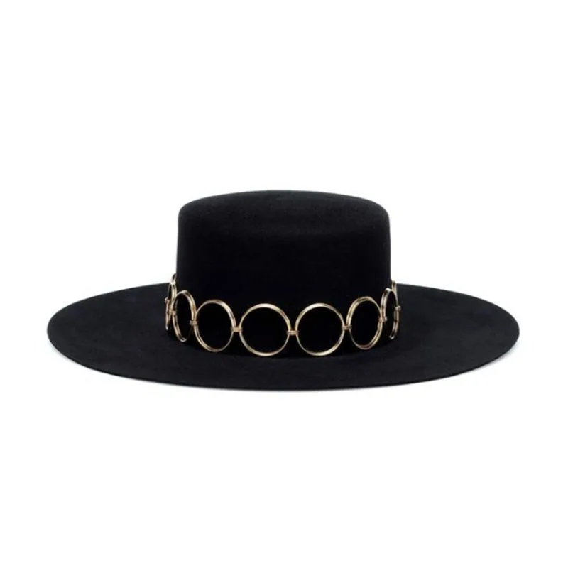 Sombrero fedora con cadena de anillo para mujer, sombrero de metal, sombreros de moda para el sol, novedad de 2023