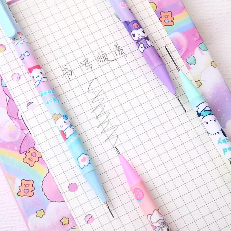 Mechanical Pencil Set Sanrio Cartoon 12pcs Kuromi Melody Pochacco Movable Pen 0.5 Black For Primary School Student Stationery