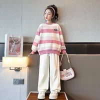 Stylish Children's Sweatshirt 2-piece Set Loose-fit Autumn Clothing For Girls Kids Streetwear Spring 2024 New Arrival