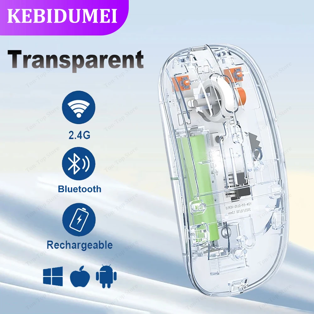 Wireless Mouse Bluetooth 5.2 2.4G Rechargeable Transparent Silent 1600DPI for MacBook Tablet Computer Laptop Mice wireless mouse