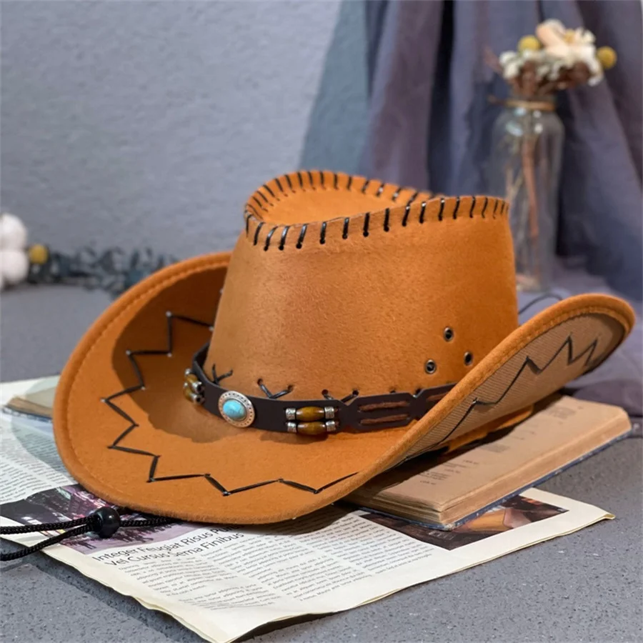 Women Men Fashion Hats Western Cowboy Style Sun Hats Cowgirls Artificial Suede Wide Brim Leisure Woman Accessories Hats Decor
