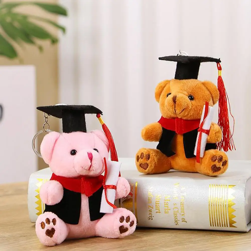12cm  Bear Keychain Fully Filled Plush Key Ring Bachelor Hat Stuffed Animal Toy Plush Bear Doll Bag Ornament Graduation Gift 6