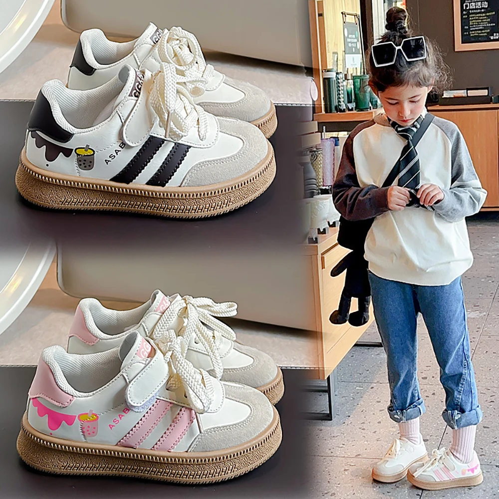 PU Leather Sneakers For Children Anti-slippery Outdoor Teenager Girl's Skate Shoes Soft-soled Breathable Kid's Sport Shoes 2