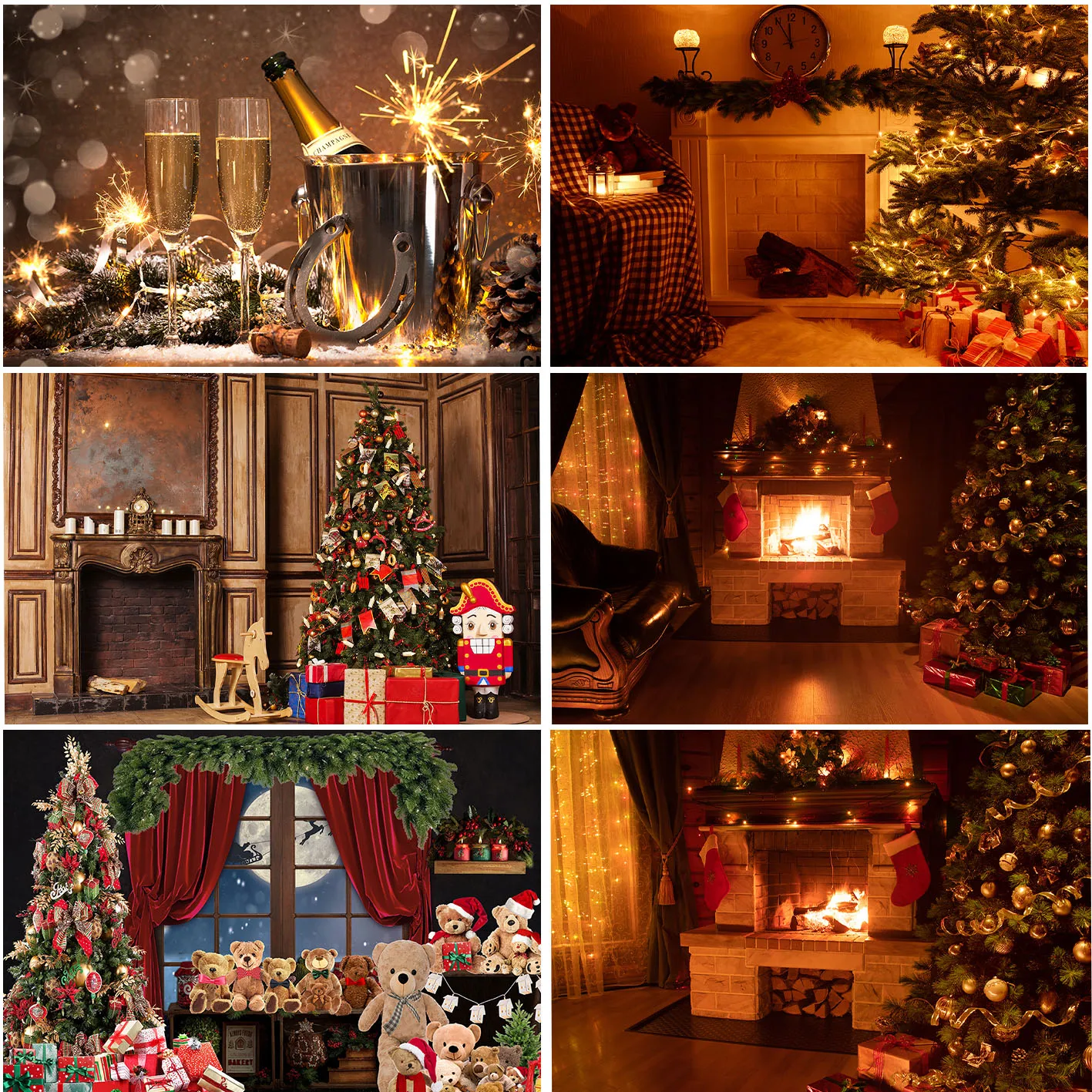 Christmas-Party-Photography-Backdrop-Family-Gathering-Fireplace-Xmas ...