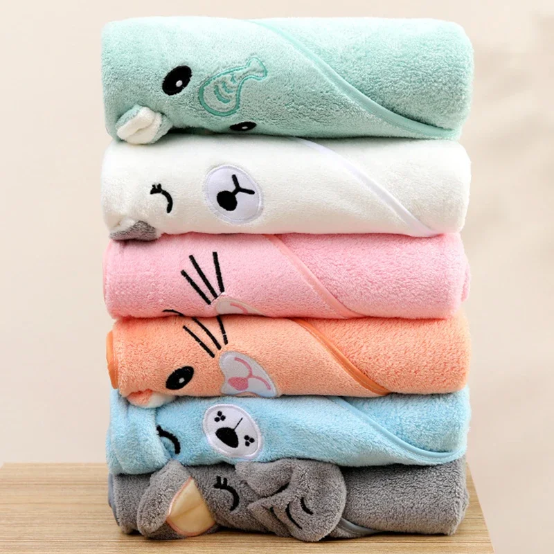Coral Fleece Hooded Baby Towel Bathrobe for Newborns