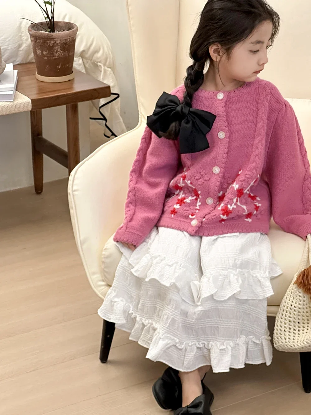 

Girls Sweater Top Childrens Knitted Cardigan Coat 2024 Spring New Style Childrens Clothing New Year Casual Girls Sweater Top