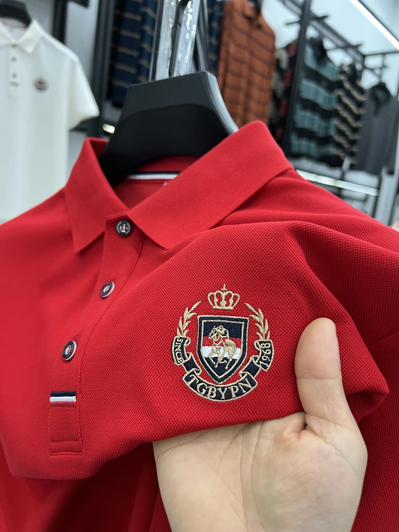 High end brand men's short sleeved polo shirt with classic stripe design top summer fashion embroidery breathable casual T-shirt 34 Sa4c6529c8e614eb6bf20ebdf135c40a8N