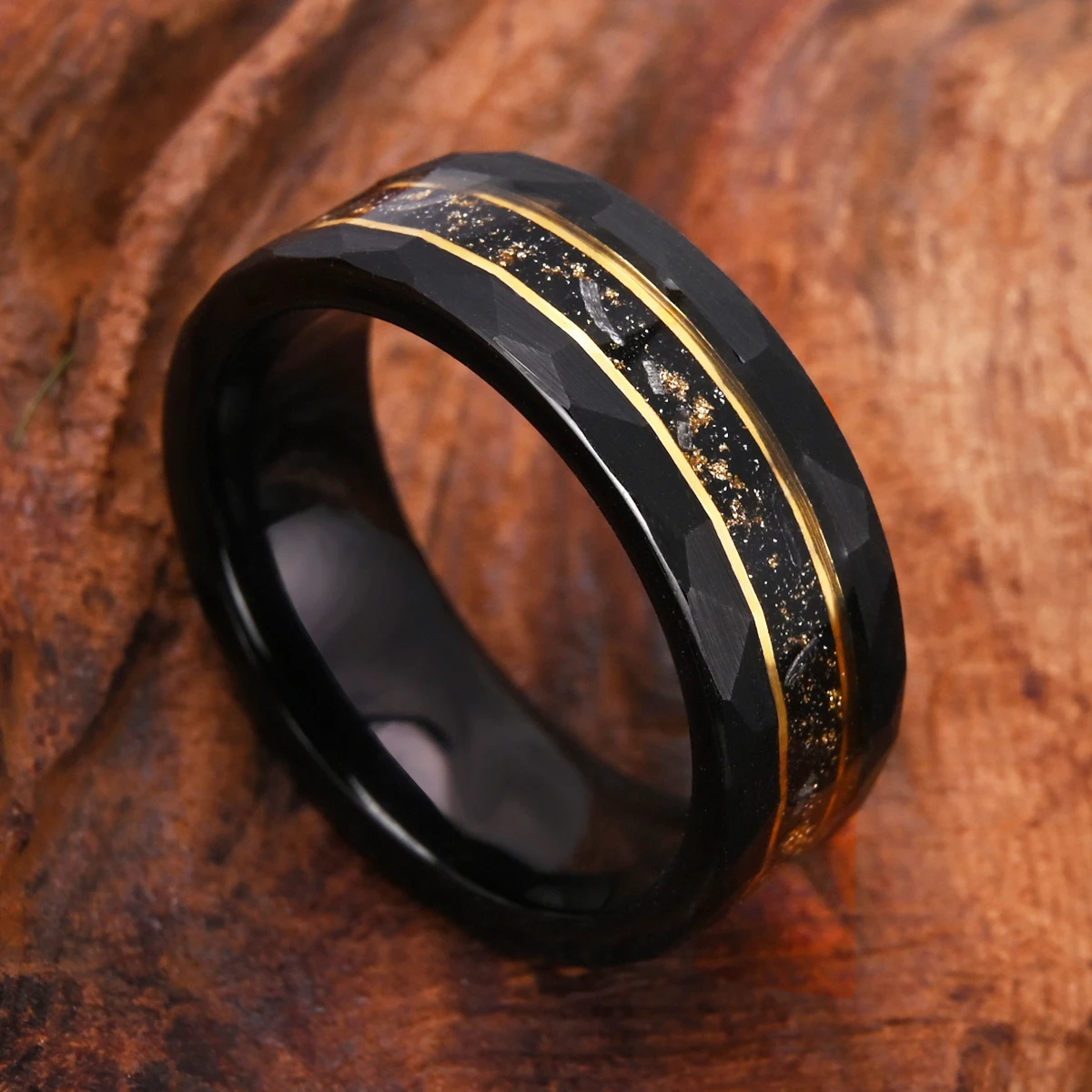 Tungsten Carbide Ring 8MM Men's Tungsten Carbide Wedding Band Galaxy Golden Foil Ring Comfortable Wear Suitable Anyone