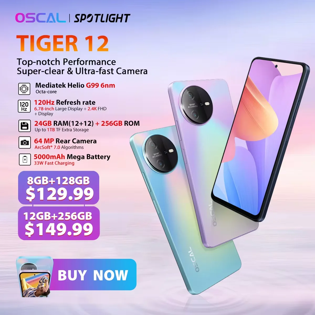 Blackview OSCAL TIGER 12 Smartphone 24GB+256GB Android 13 6,78 120Hz 64MP NFC