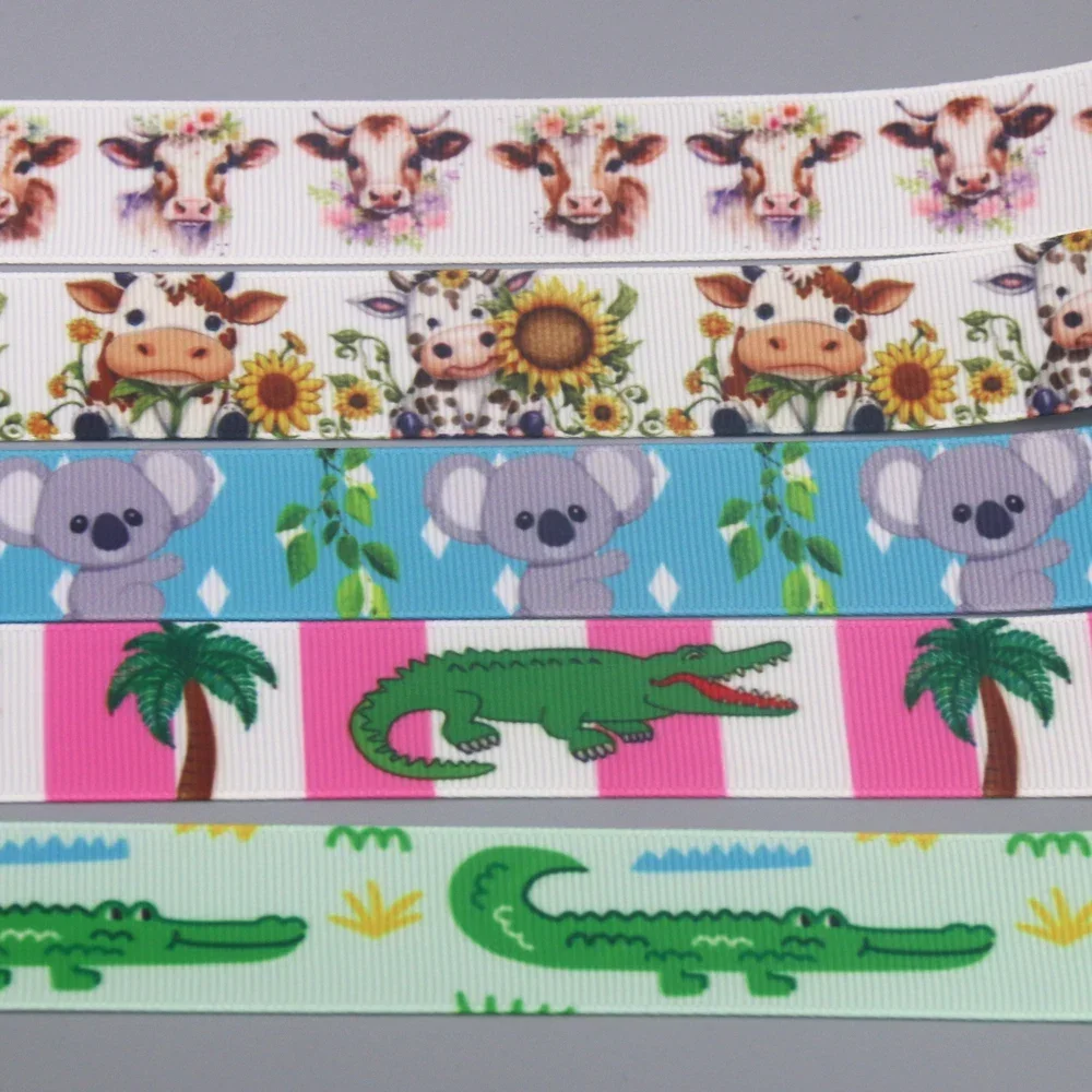 DHK 7/8" 5yards Crocodile Sloth Cow Printed Grosgrain Ribbon Accessories Material Headwear Decoration DIY Sewing Craft C2599 ribbon decoration ribbon supplies grosgrain ribbon sewing ribbon