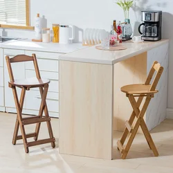 Eco-friendly Bamboo Bar Chair Foldable High Kitchen Stool Ideal for Small Apartments Elegant Dining Chairs for Milk Tea Shops