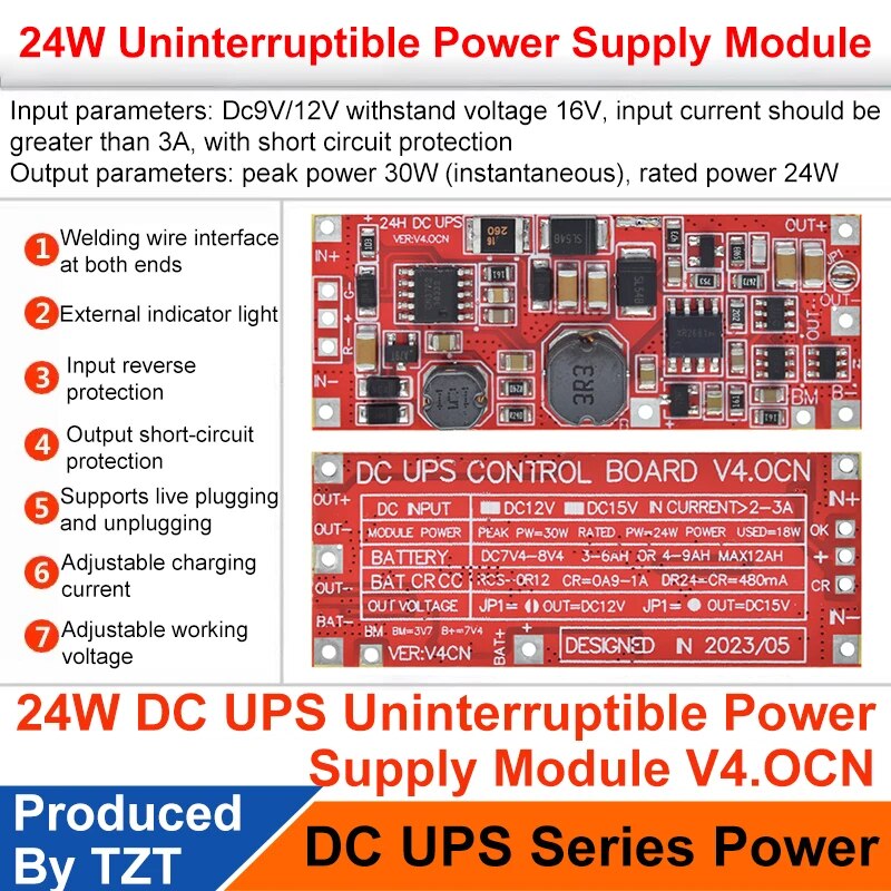 DC 12V/15V 24W 1A UPS Power Supply Module Uninterruptible Power Control Board 2S V4.0CN Charging Step Up Protection Module