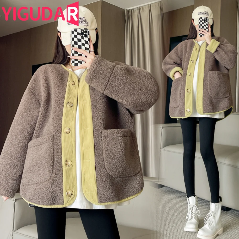 Maternity Coat For Pregnant Women Outcoat New Autumn Winter pregnancy Solid Lamb Wool Coat Thin Loose Big Pocket Outerwear