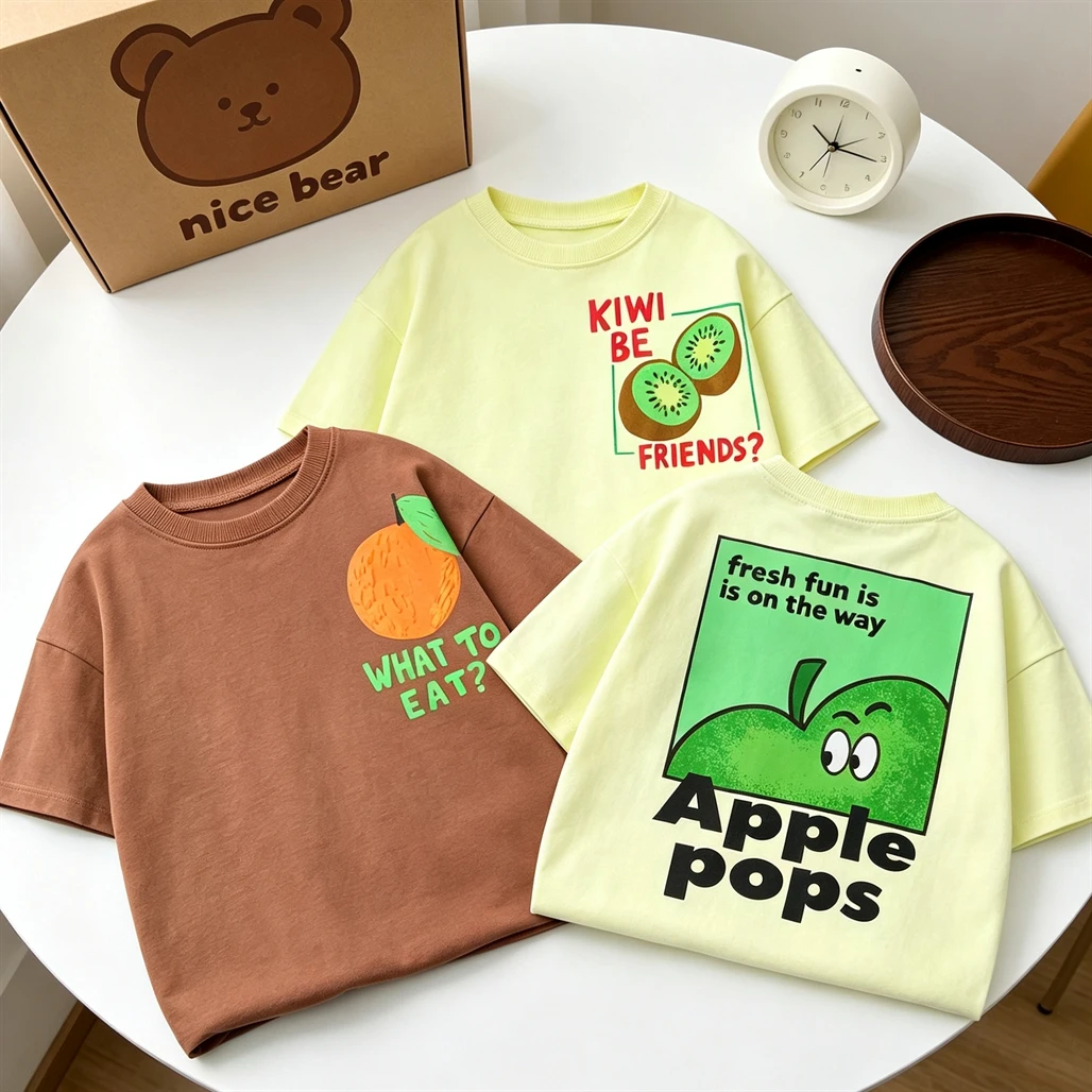 1-7Age Child Lovely Tshirt Printing Tops Summer Clothes Fruit T-shirt Simple All-match Base Shirt Baby Boys Thin Short Sleeve 1