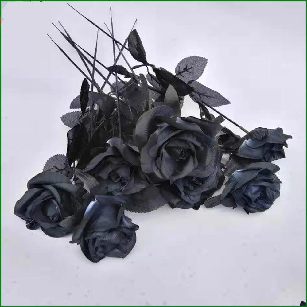 10pcs/lot 45cm Artificial Black Rose Flower Halloween Gothic Flowers  Wedding Home Party Fake Flower Dcor - Artificial Flowers - AliExpress